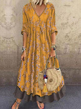 Robe deux pièces imprimée à manches longues et col en V